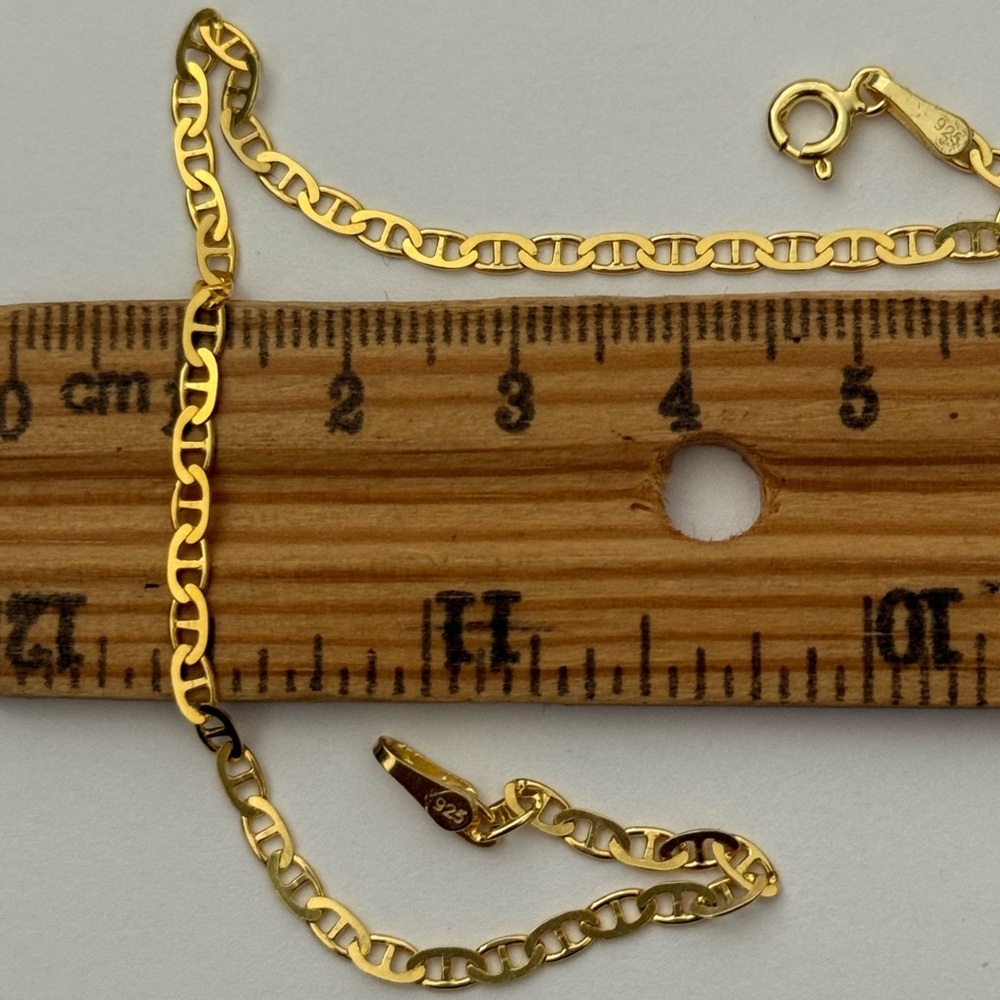 925 Silver 19.75” 3mm marine necklace 18k yellow gold plated unisex - Picture 2 of 2